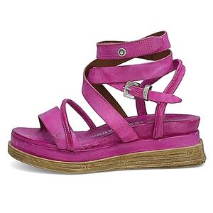 New A.S.98 Labo Fuchsia Pink Leather Wrap Platform Sandals Comfy 37/7/7.5